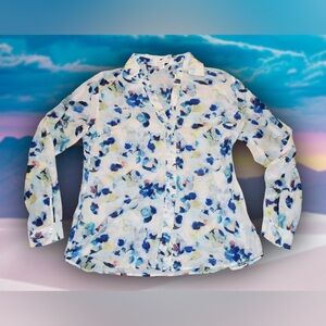 Coldwater Creek Watercolor Floral Blouse Sz L